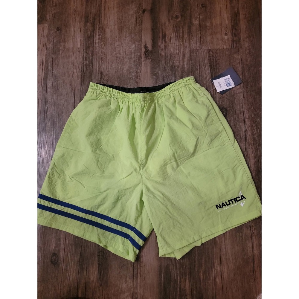 Nautica Mens US-1 J-Class Challenge Swim Trunks Lime Green Navy Stripe Size M